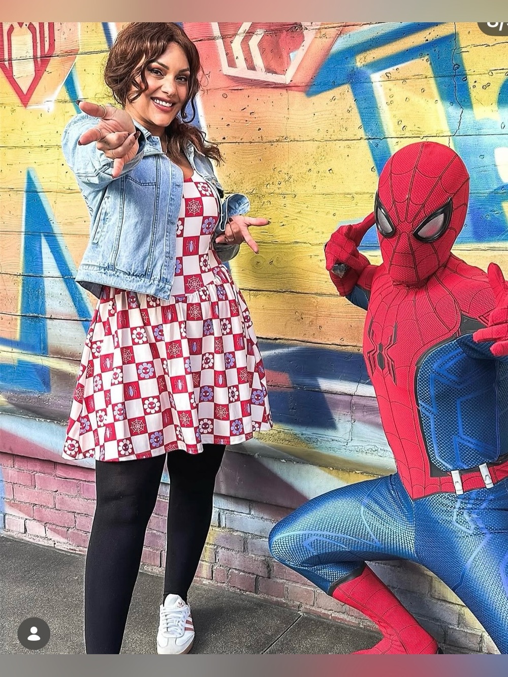 Marvel Red and Cream Checkerboard Spider-Web Mini Dress - Picture 6 of 14